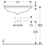 Lavabo bajo encimera Geberit serie VariForm elíptico: Toma de grifo=Sin, Rebosadero=Visible, Blanco